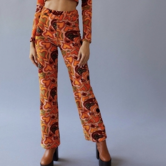 Urban Outfitters NGOrder Velour Trouser Pant Retro Love Hearts Size 10 - Picture 2 of 11